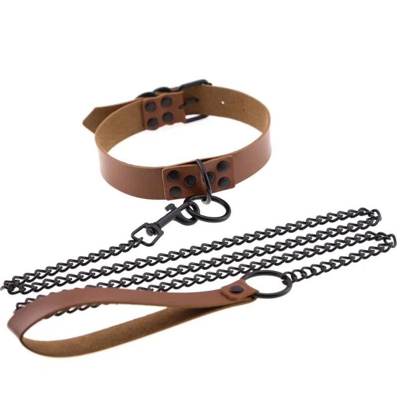 OkayM Womens Punk Gothic Leash Collar Black Accessories Sexy PU Leather Collar Traction Rope BDSM Bondage Necklace