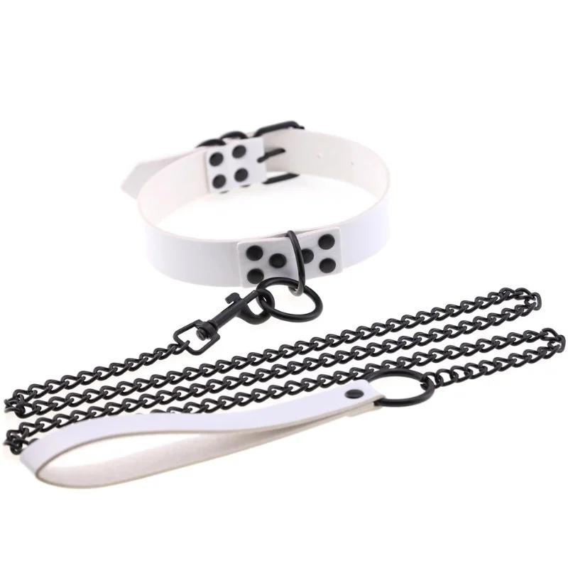 OkayM Womens Punk Gothic Leash Collar Black Accessories Sexy PU Leather Collar Traction Rope BDSM Bondage Necklace