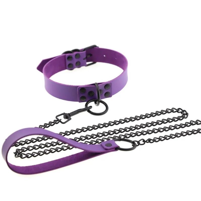 OkayM Womens Punk Gothic Leash Collar Black Accessories Sexy PU Leather Collar Traction Rope BDSM Bondage Necklace