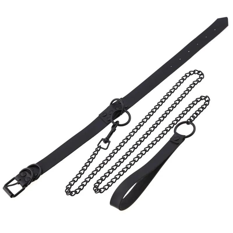 OkayM Womens Punk Gothic Leash Collar Black Accessories Sexy PU Leather Collar Traction Rope BDSM Bondage Necklace