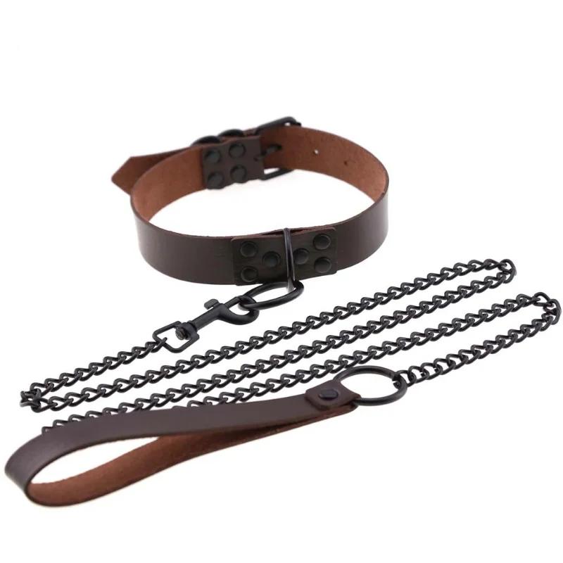 OkayM Womens Punk Gothic Leash Collar Black Accessories Sexy PU Leather Collar Traction Rope BDSM Bondage Necklace