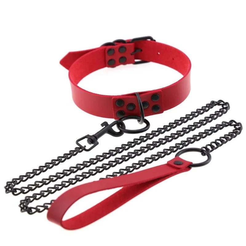 OkayM Womens Punk Gothic Leash Collar Black Accessories Sexy PU Leather Collar Traction Rope BDSM Bondage Necklace