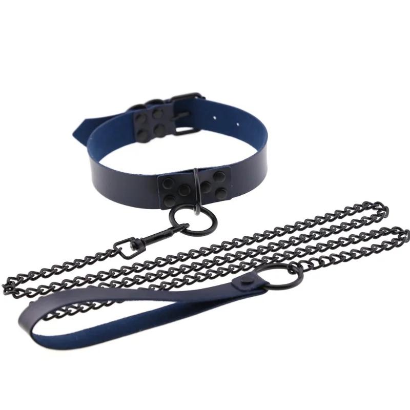 OkayM Womens Punk Gothic Leash Collar Black Accessories Sexy PU Leather Collar Traction Rope BDSM Bondage Necklace