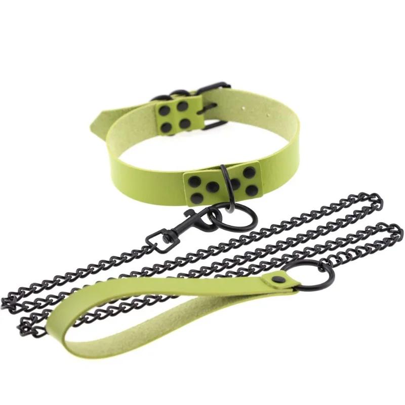 OkayM Womens Punk Gothic Leash Collar Black Accessories Sexy PU Leather Collar Traction Rope BDSM Bondage Necklace