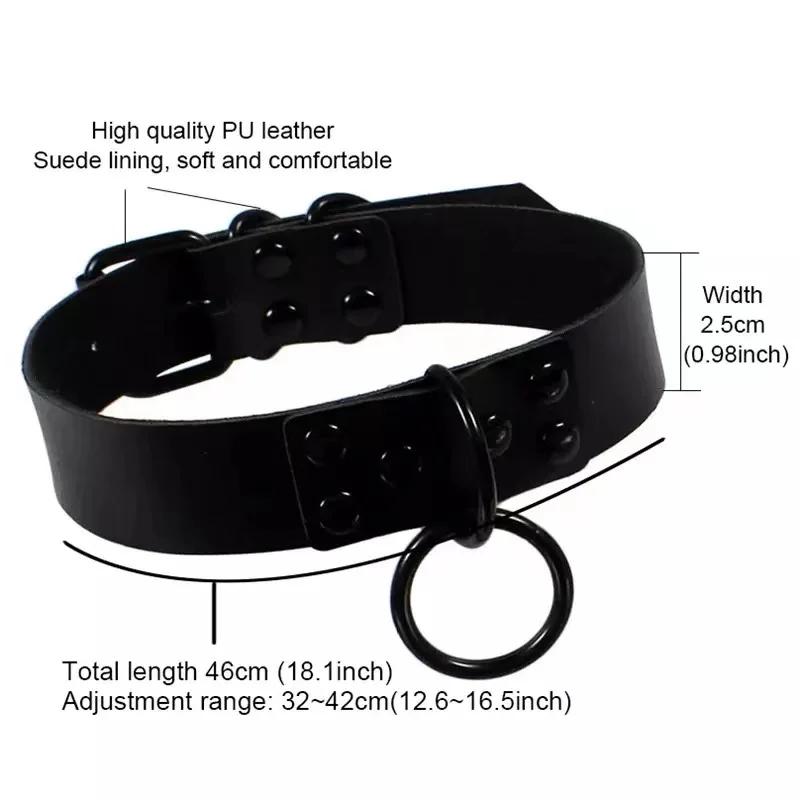 OkayM Womens Punk Gothic Leash Collar Black Accessories Sexy PU Leather Collar Traction Rope BDSM Bondage Necklace