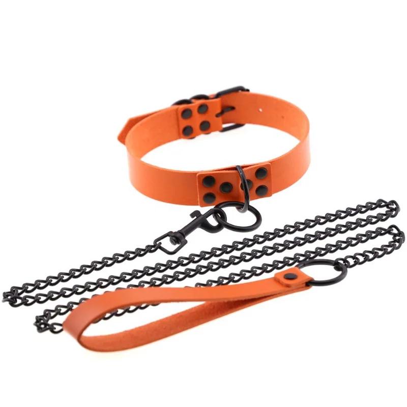 OkayM Womens Punk Gothic Leash Collar Black Accessories Sexy PU Leather Collar Traction Rope BDSM Bondage Necklace