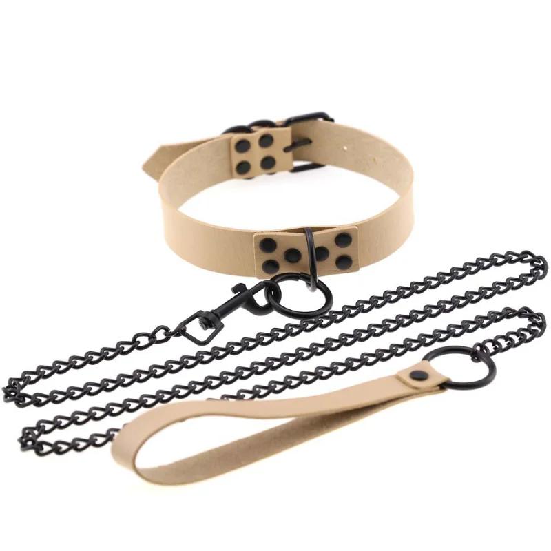 OkayM Womens Punk Gothic Leash Collar Black Accessories Sexy PU Leather Collar Traction Rope BDSM Bondage Necklace