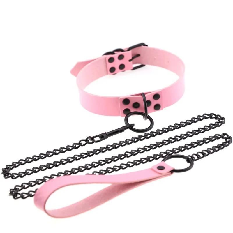 OkayM Womens Punk Gothic Leash Collar Black Accessories Sexy PU Leather Collar Traction Rope BDSM Bondage Necklace