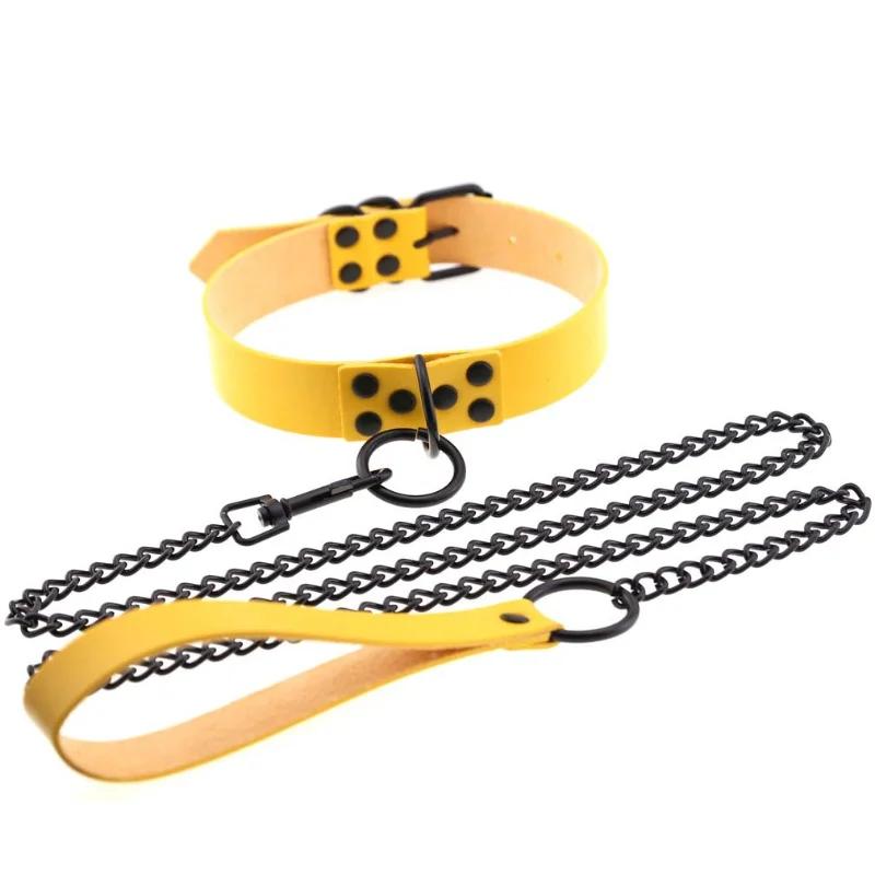 OkayM Womens Punk Gothic Leash Collar Black Accessories Sexy PU Leather Collar Traction Rope BDSM Bondage Necklace