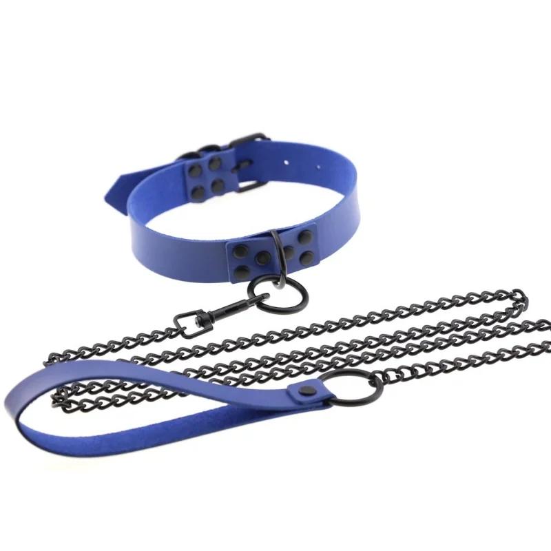 OkayM Womens Punk Gothic Leash Collar Black Accessories Sexy PU Leather Collar Traction Rope BDSM Bondage Necklace