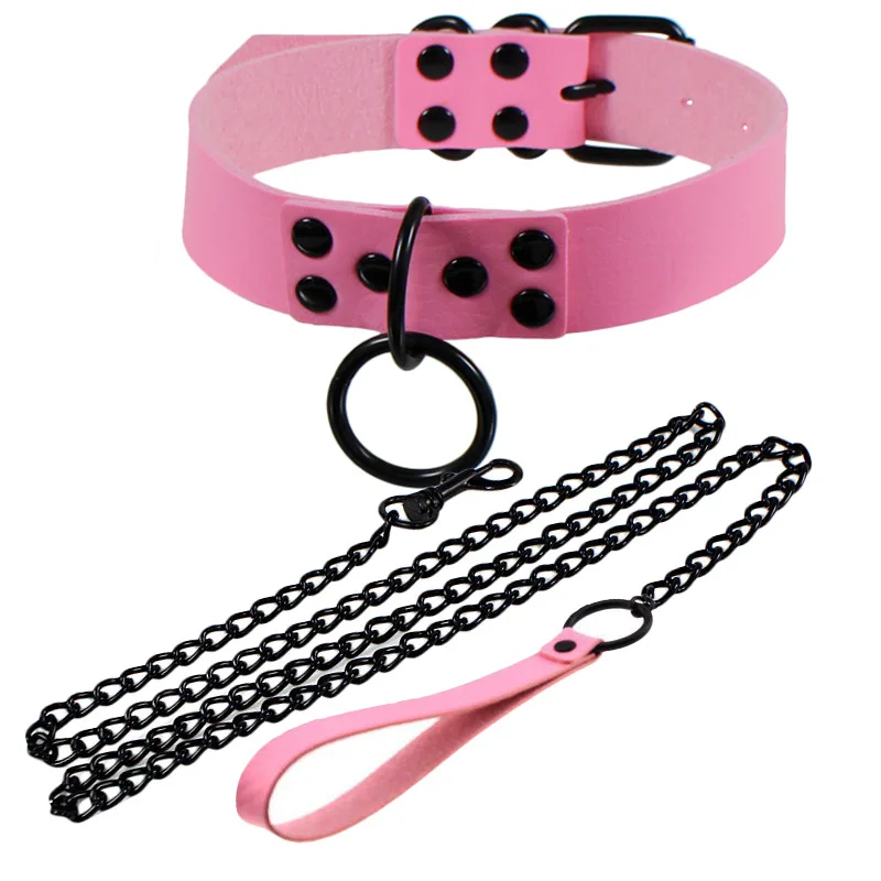 Woman Punk Gothic Sexy PU Leather Sex Collar Bondage Necklace Slave Leash Steel Chain Rivet Choker Dog Chain Punish Adult Games Woman Punk Gothic Sexy PU Leather Sex Collar Bondage Necklace Slave Leash Steel Chain Rivet Choker Dog Chain Punish Adult Games