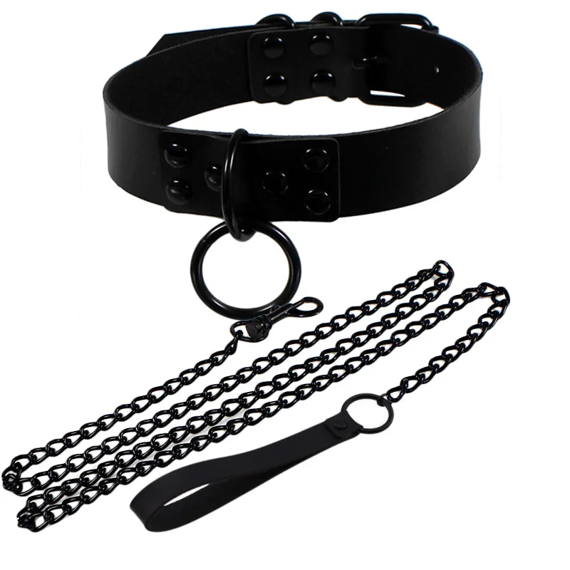 Woman Punk Gothic Sexy PU Leather Sex Collar Bondage Necklace Slave Leash Steel Chain Rivet Choker Dog Chain Punish Adult Games Woman Punk Gothic Sexy PU Leather Sex Collar Bondage Necklace Slave Leash Steel Chain Rivet Choker Dog Chain Punish Adult Games