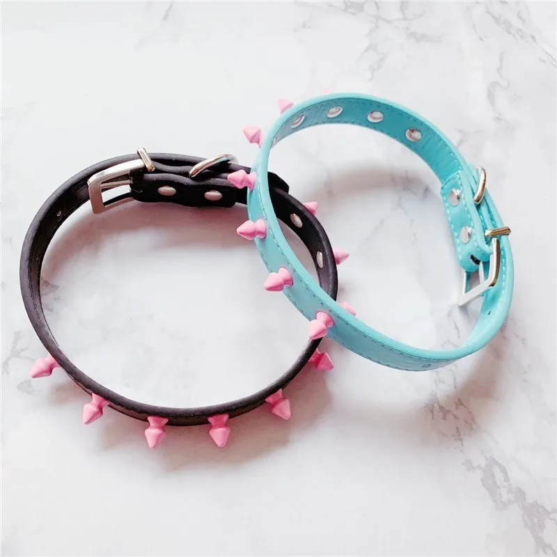 OJBK Sexy Punk Fashion Jewelry Necklace Studded Pink Silicone Rivet Rock Choker Handmade Collar Gift for Women Girls Steampunk