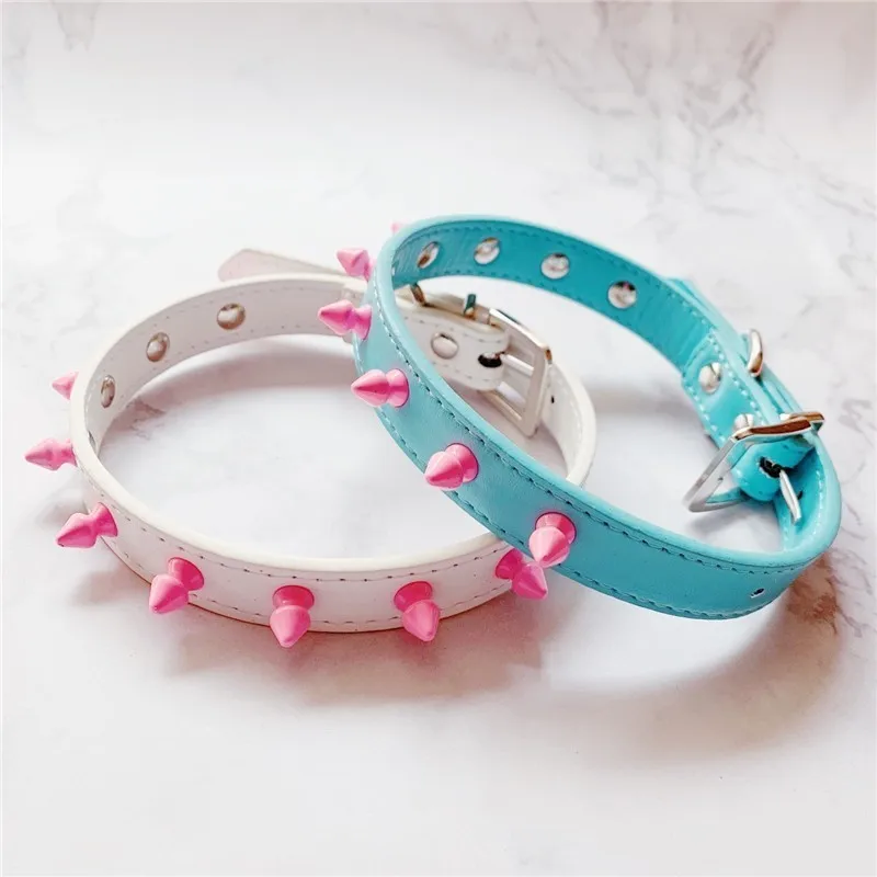 OJBK Sexy Punk Fashion Jewelry Necklace Studded Pink Silicone Rivet Rock Choker Handmade Collar Gift for Women Girls Steampunk