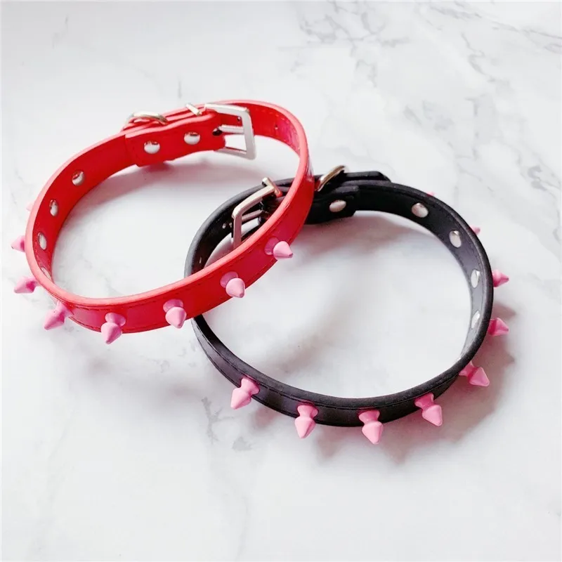 OJBK Sexy Punk Fashion Jewelry Necklace Studded Pink Silicone Rivet Rock Choker Handmade Collar Gift for Women Girls Steampunk