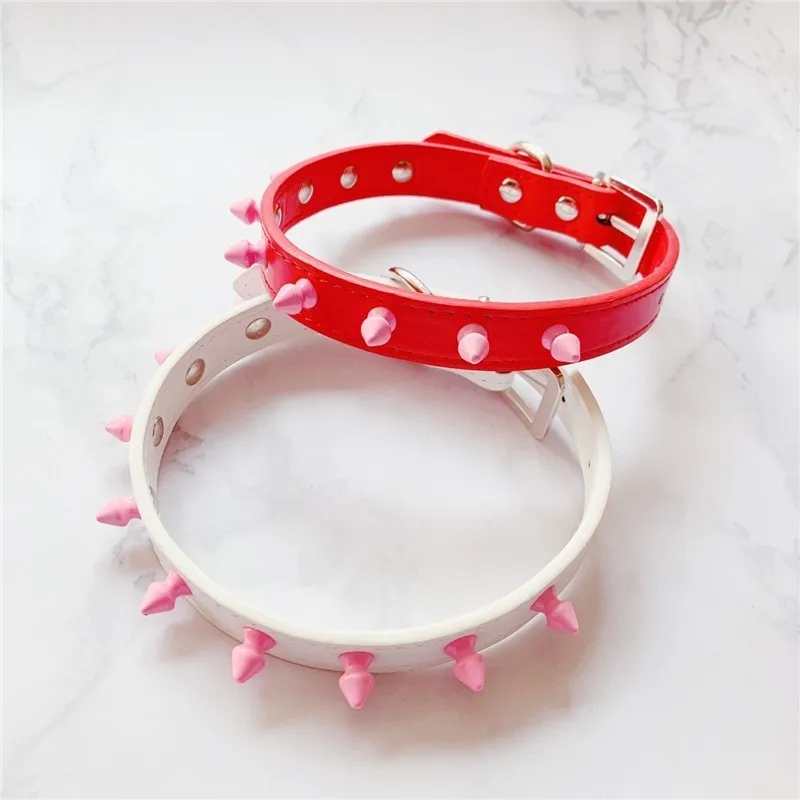OJBK Sexy Punk Fashion Jewelry Necklace Studded Pink Silicone Rivet Rock Choker Handmade Collar Gift for Women Girls Steampunk