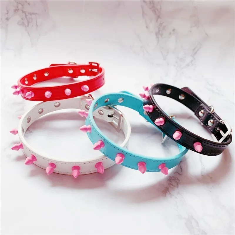 OJBK Sexy Punk Fashion Jewelry Necklace Studded Pink Silicone Rivet Rock Choker Handmade Collar Gift for Women Girls Steampunk