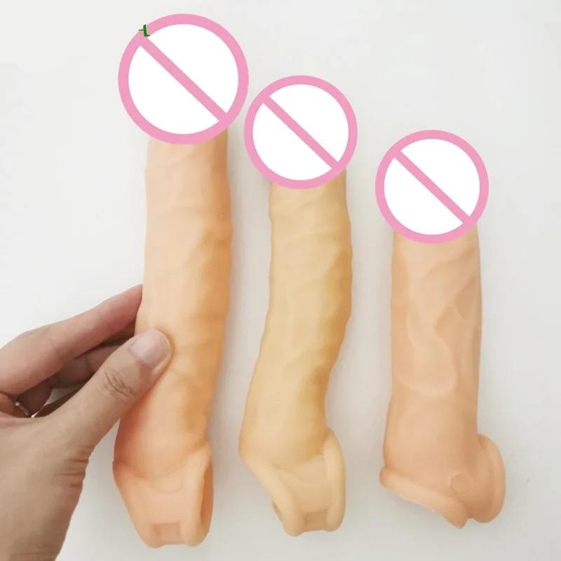 FXINBA 14-27cm Realistic Penis Sleeve Extender Cock Sleeve Dick Enlargement Delay Ejaculation Reusable Condom Men Sex Toys