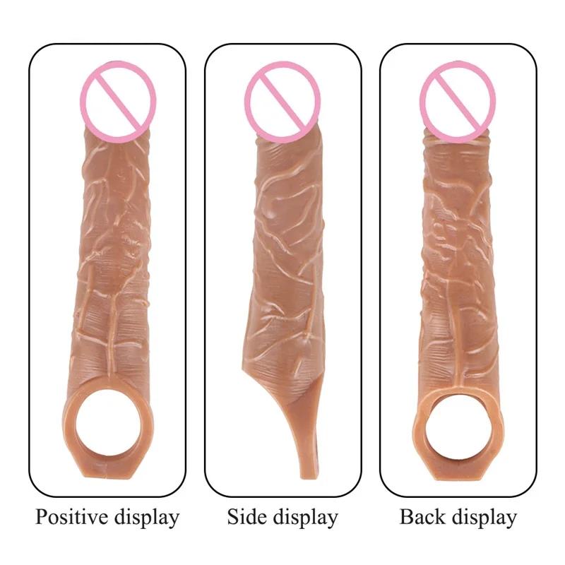 FXINBA 14-27cm Realistic Penis Sleeve Extender Cock Sleeve Dick Enlargement Delay Ejaculation Reusable Condom Men Sex Toys