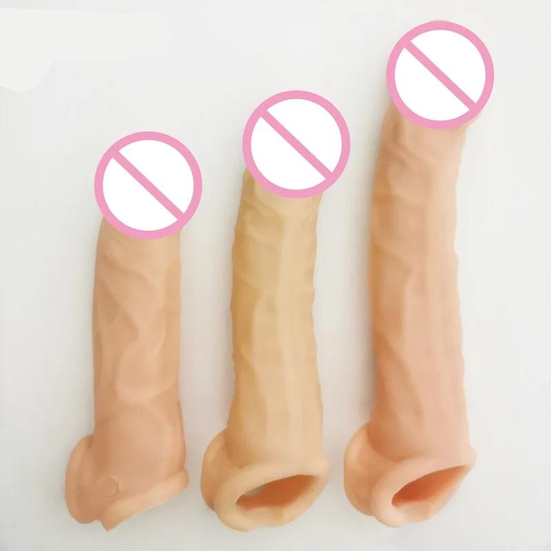 FXINBA 14-27cm Realistic Penis Sleeve Extender Cock Sleeve Dick Enlargement Delay Ejaculation Reusable Condom Men Sex Toys