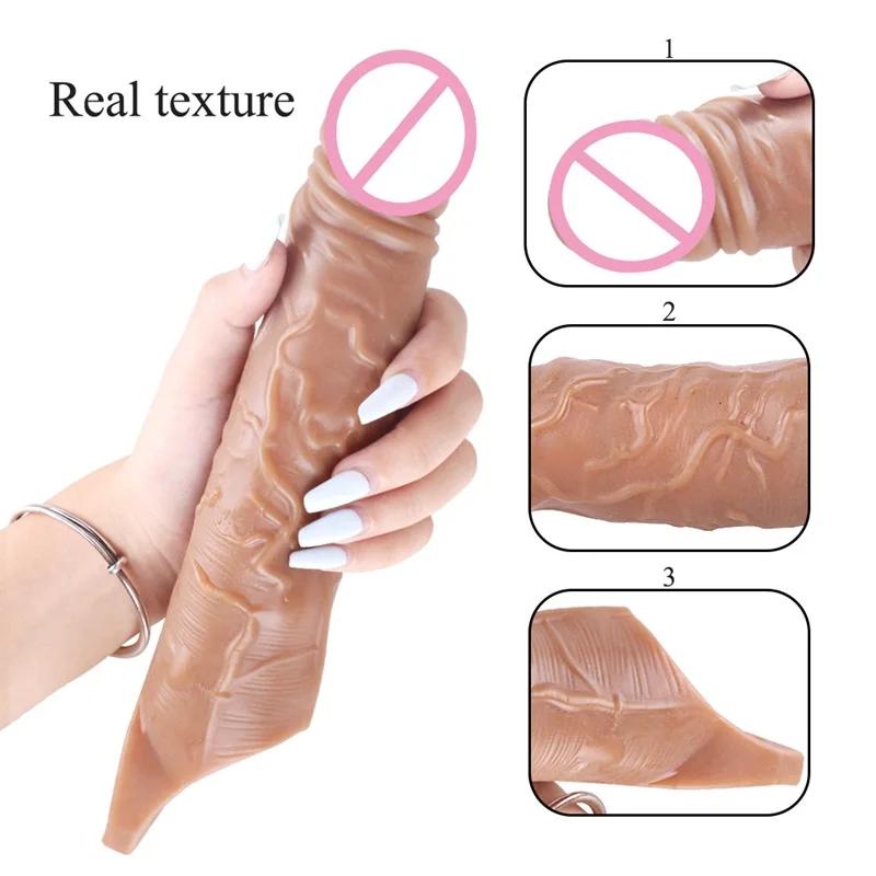 FXINBA 14-27cm Realistic Penis Sleeve Extender Cock Sleeve Dick Enlargement Delay Ejaculation Reusable Condom Men Sex Toys