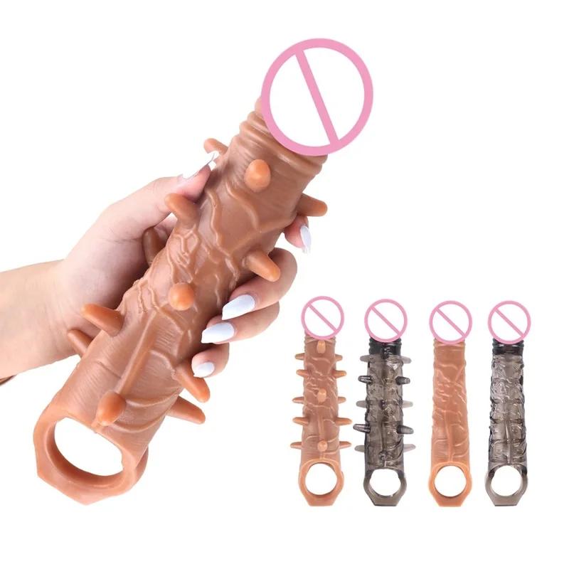 FXINBA 14-27cm Realistic Penis Sleeve Extender Cock Sleeve Dick Enlargement Delay Ejaculation Reusable Condom Men Sex Toys