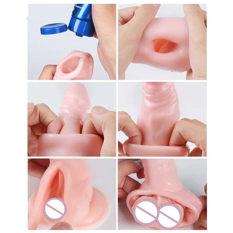 FXINBA 14-27cm Realistic Penis Sleeve Extender Cock Sleeve Dick Enlargement Delay Ejaculation Reusable Condom Men Sex Toys FXINBA 14-27cm Realistic Penis Sleeve Extender Cock Sleeve Dick Enlargement Delay Ejaculation Reusable Condom Men Sex Toys