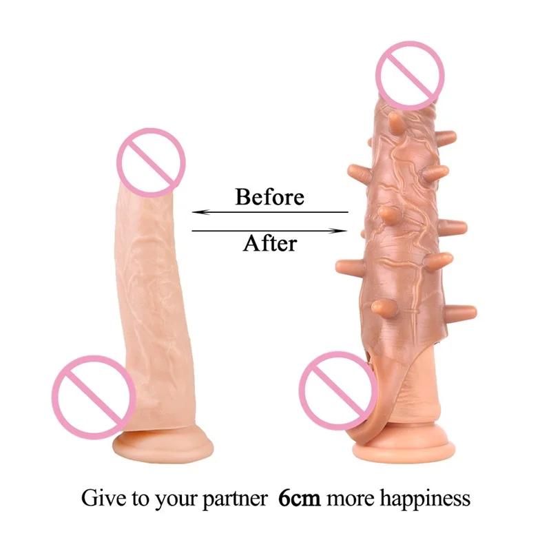 FXINBA 14-27cm Realistic Penis Sleeve Extender Cock Sleeve Dick Enlargement Delay Ejaculation Reusable Condom Men Sex Toys