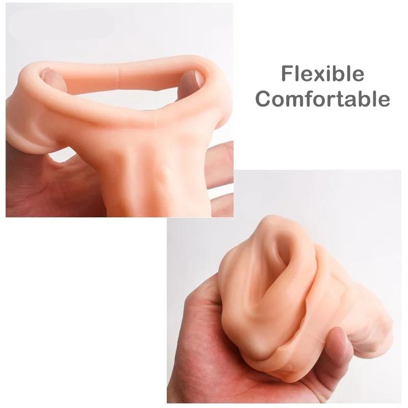 FXINBA 14-27cm Realistic Penis Sleeve Extender Cock Sleeve Dick Enlargement Delay Ejaculation Reusable Condom Men Sex Toys