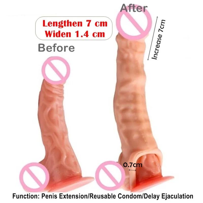 FXINBA New Realistic Penis Sleeve Extender Cock Sleeve Dick Enlargement Delay Ejaculation Reusable Condom Adult Sex Toys For Men
